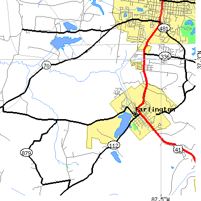 Zip code 42410 close-up map