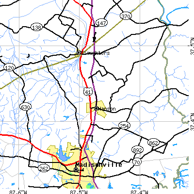 Zip code 42413 close-up map