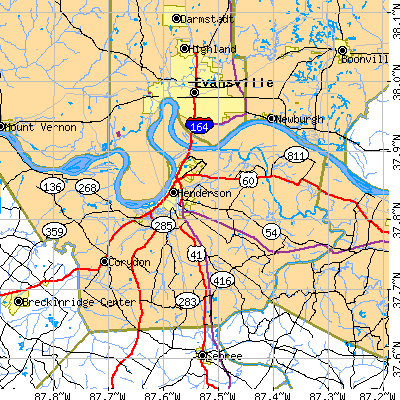 Zip code 42420 close-up map