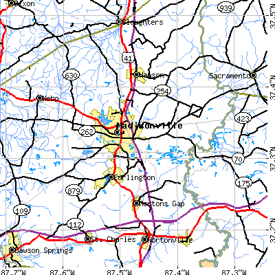 Zip code 42431 close-up map