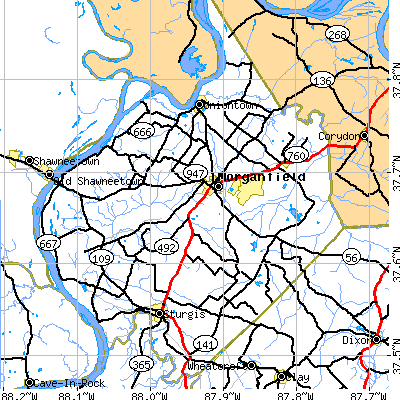 Zip code 42437 close-up map