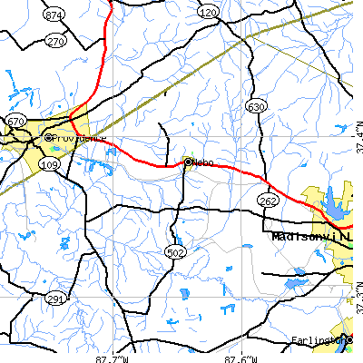 Zip code 42441 close-up map