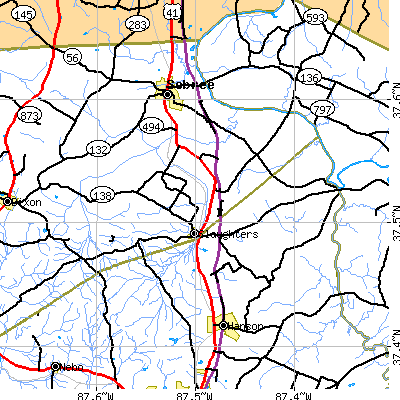 Zip code 42456 close-up map