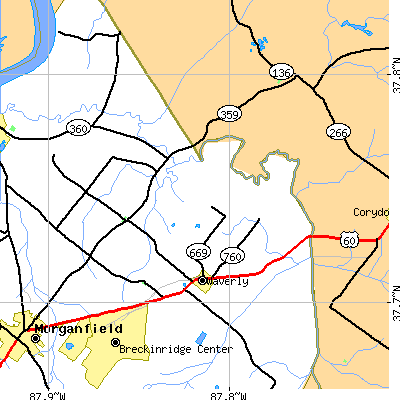 Zip code 42462 close-up map