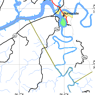 Zip code 42518 close-up map