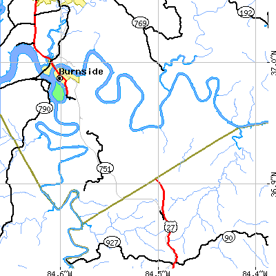 Zip code 42519 close-up map
