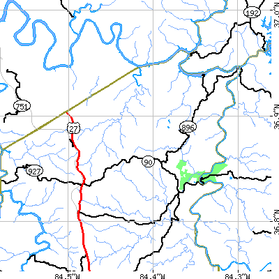 Zip code 42634 close-up map
