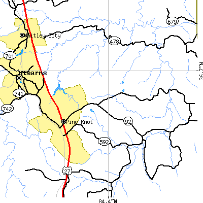 Zip code 42635 close-up map