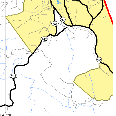 Zip code 42638 close-up map
