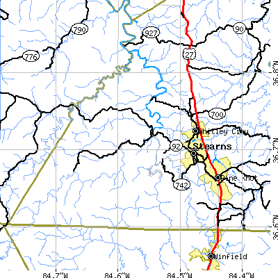 Zip code 42647 close-up map