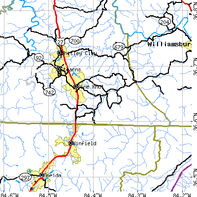 Zip code 42649 close-up map