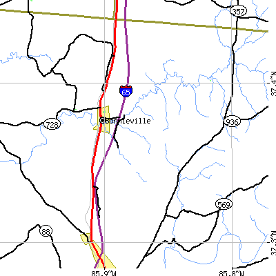 Zip code 42713 close-up map
