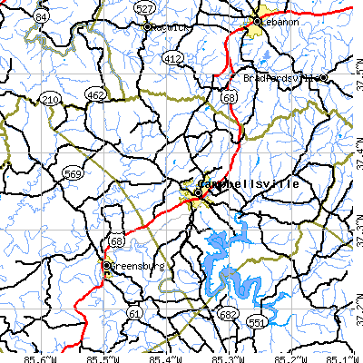 Zip code 42718 close-up map