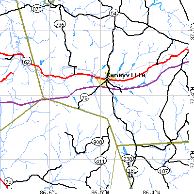 Zip code 42721 close-up map