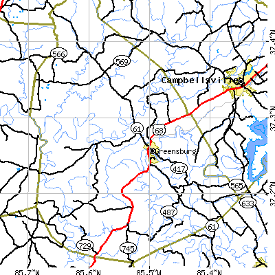 Zip code 42743 close-up map
