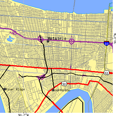 Zip code 70001 close-up map