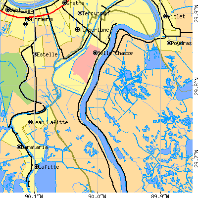Zip code 70037 close-up map
