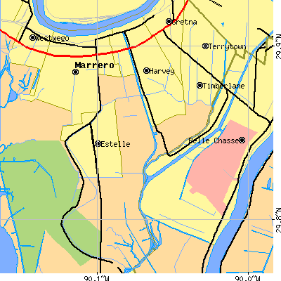 Zip code 70058 close-up map