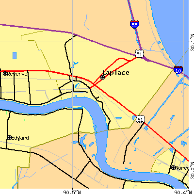 Zip code 70068 close-up map
