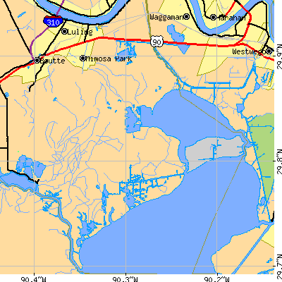Zip code 70070 close-up map