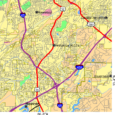 Zip code 35216 close-up map