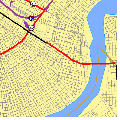 Zip code 70130 close-up map