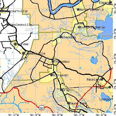 Zip code 70301 close-up map