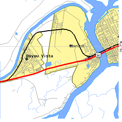 Zip code 70342 close-up map