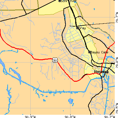 Zip code 70360 close-up map