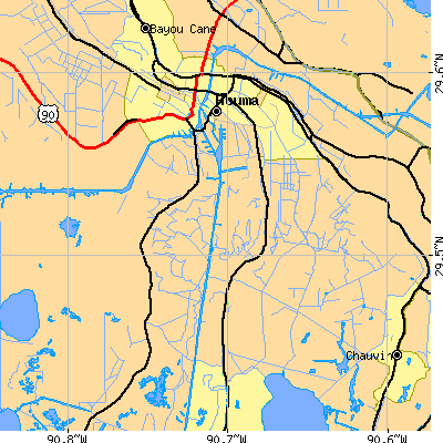 Zip code 70363 close-up map