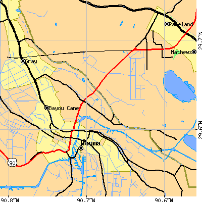 Zip code 70364 close-up map