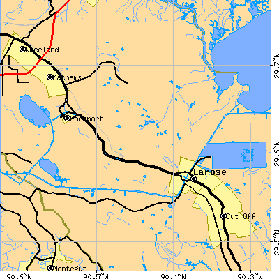 Zip code 70374 close-up map