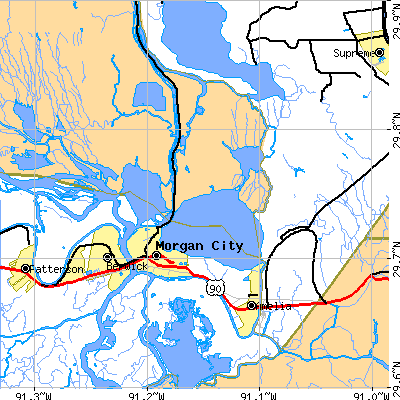 Zip code 70380 close-up map