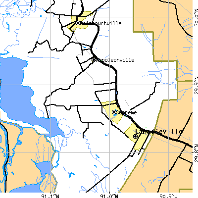 Zip code 70390 close-up map
