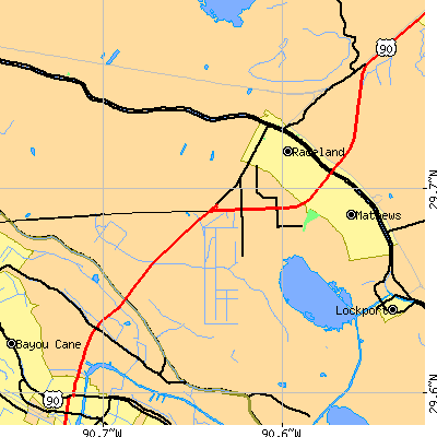 Zip code 70394 close-up map