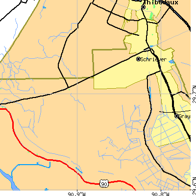 Zip code 70395 close-up map