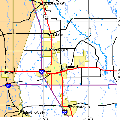 Zip code 70401 close-up map
