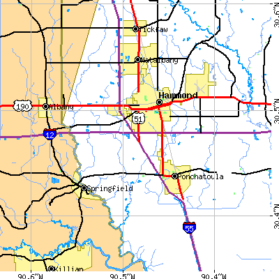 Zip code 70403 close-up map