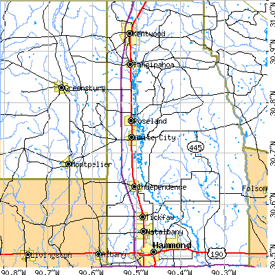 Zip code 70422 close-up map