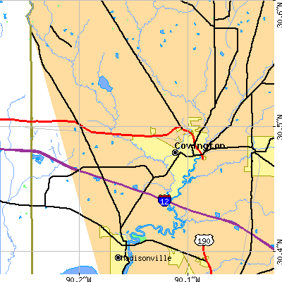 Zip code 70433 close-up map