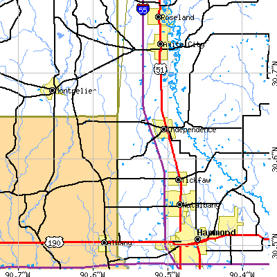 Zip code 70443 close-up map