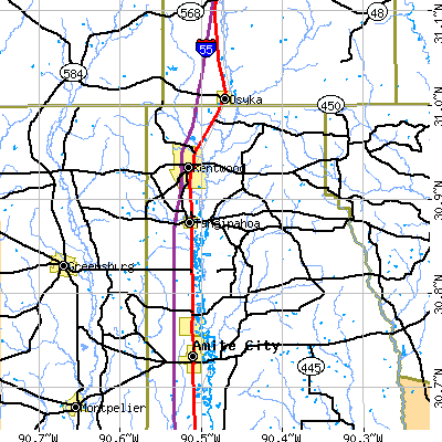 Zip code 70444 close-up map
