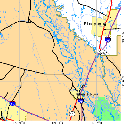 Zip code 70452 close-up map
