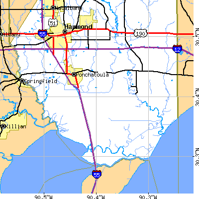 Zip code 70454 close-up map