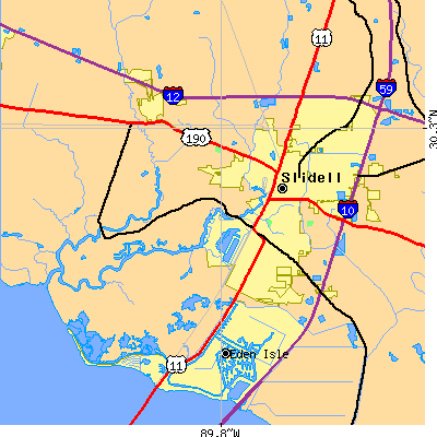 Zip code 70458 close-up map