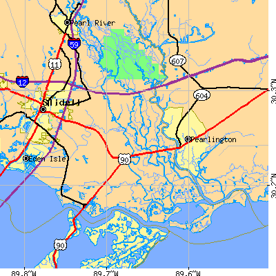 Zip code 70461 close-up map