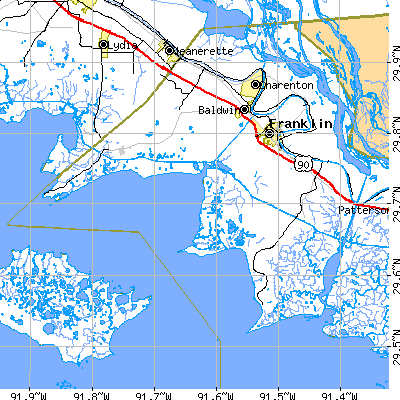 Zip code 70538 close-up map