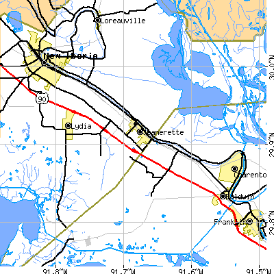 Zip code 70544 close-up map