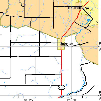 Zip code 70555 close-up map