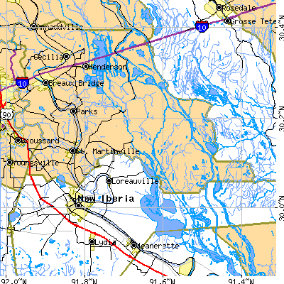 Zip code 70582 close-up map